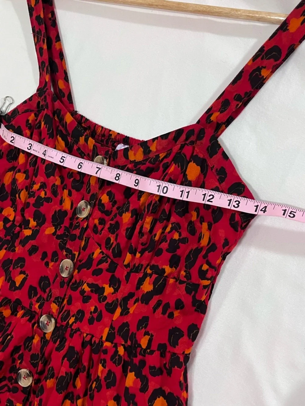 Alya Red Leopard Print Midi Dress Size Small Button Front Smocked Boho Summer - Picture 13 of 13